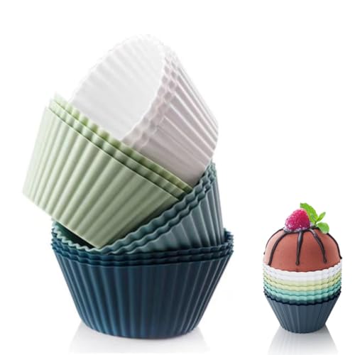 12 Pezzi Stampi per Muffin in Silicone, Stampo Cupcake, Pirottini da Forno per Muffin Silicone Riutilizzabili, Stampi Muffin per Torte Gelati Muffin Budini Crostata di Uova Gelatina