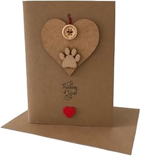 Handmade Loss of Dog Condolence/Sympathy Card - Dogs Leave Pawprints on our Hearts - With Hanging Heart to Keep
