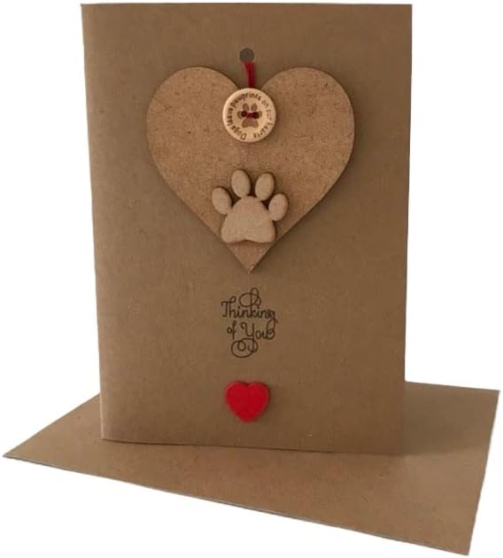Handmade Loss of Dog Condolence/Sympathy Card - Dogs Leave Pawprints on our Hearts - With Hanging Heart to Keep