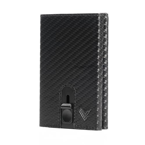 Lavalen Carteras para Hombre Piel – Cartera Tarjetero Hombre Pequeño con RFID - Billeteras Mini de Cuero - Slim Wallet for Men - Porta Tarjetas Pequeña – Regalos Originales - Sin Bolsillo, Carbono