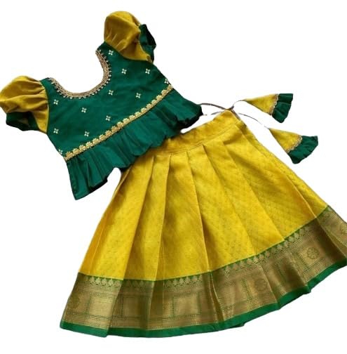 Hari Enterprise New south Indian traditional pattu pavadai Tapeta Silk Frock For Baby Girls
