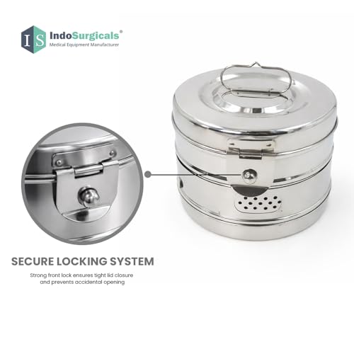 Image of IS IndoSurgicals Stainless Steel Dressing Drum, Super Deluxe Quality Seamless, Diameter X Height (9 inchX5 inch)