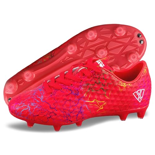 Vizari Bolt FG Soccer Shoes for Kids, Firm Ground Outdoor Soccer Shoes for Kids (13, Pink/Black/Blue)