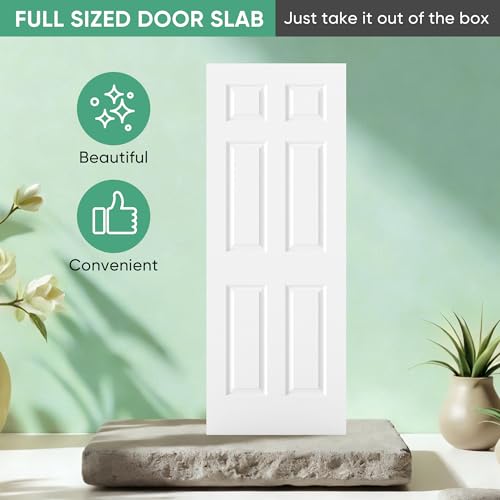 Image of BARNSMITH 32x80 in Raised 6-Panel Textured White Primed Door Slab, Classic Style Paintable Hollow Core Interior Door Panel, for Pocket, Swing, Sliding Door, No Pre-Drilling, Durable and Lightweight