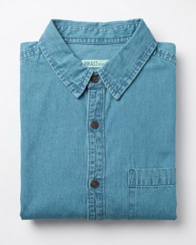 Image of Amazon Brand - INKAST Men Washed Cotton Twill Denim Casual Button Down Shirt | Full Sleeves | Regular Fit | Stylish Summer - Everyday Wear