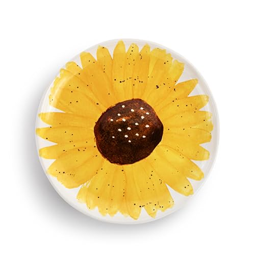 DEMDACO Decorative Serving Dining Dish Appetizer Plate, 8 Inch Ceramic Stoneware, Sunflower