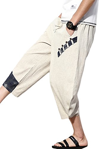 sandbank Mens Summer Casual Lounge Baggy Patchwork Linen Shorts Harem Capri Pants4