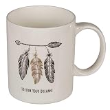 Kaffeebecher Follow your Dreams, mit Motiv im indianischen Ethno-Stil aus Pfeilen und Federn, Tasse fasst 300 ml, Ø 8,5 cm, Höhe 10 cm, schönes Geschenk und Mitbringsel