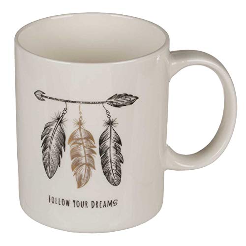 Kaffeebecher Follow your Dreams, mit Motiv im indianischen Ethno-Stil aus Pfeilen und Federn, Tasse fasst 300 ml, Ø 8,5 cm, Höhe 10 cm, schönes Geschenk und Mitbringsel Cover