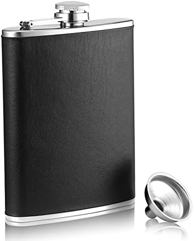 KITVINOUS Hip Flask for Liquor, 8oz Stainless Steel Leakproof Whiskey Flask with Funnel, Classic Gift Idea Flasks with Never-Lose Cap for Men and Women, Black