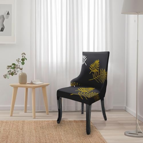 Image of House of Quirk Wingback American Side Chair Slipcover-Accent Chair Cover Slipcover with Arm,Washable Dining Chair with Nailed Trim Protector for Dining Living Room Pack of 6 (Gold Leaf)
