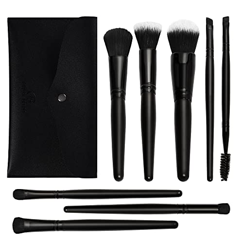 BRUSH ARTIST Professional Black Makeup Brushes Set of 8 Pieces Face Brush Contour Brush Blush Brush Eyeshadow Brush Highlighting Brush Premium Synthetic Dense Soft Bristle Makeup Brush Set with case