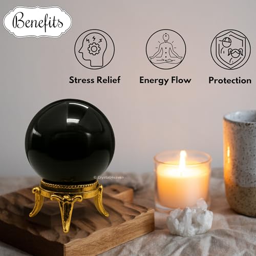 Image of Certified Black Agate Crystal Ball for Meditation - Premium Crystal Vastu Items for Home and Feng Shui Items for Good Luck - Ideal for Pooja Supplies and Spiritual Practices (2 inch Inch)