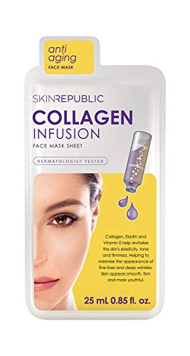 Skin Republic Korean Sheet Masks - Collagen Infusion Face Masks - Includes 4 Masks Individually Packaged - Skin Care Hydrating Anti Aging Smooth Eye Bag Wrinkle Defense - 0.85 fl.oz.