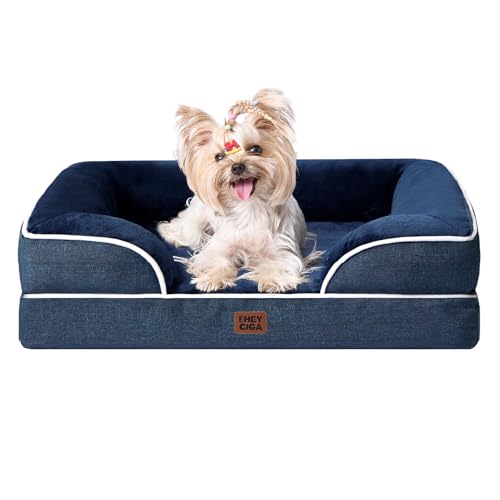 Image of EHEYCIGA Orthopedic Dog Bed for Small and Medium Dogs, Waterproof Memory Foam With Sides, Non-Slip Bottom, Egg-Crate Foam, Washable Removable Cover, Navy