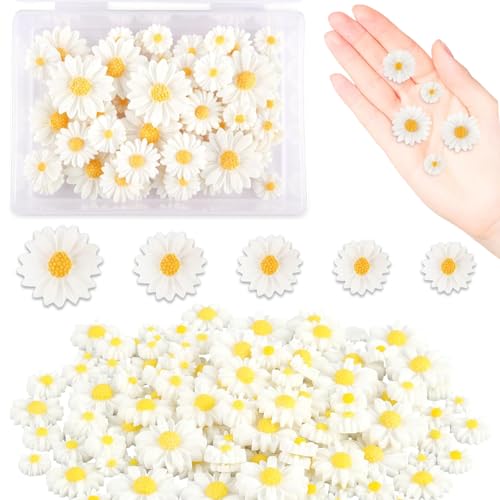 ClcIosis 130 Stück Gänseblümchen Deko, Margeriten Künstlich Gänseblümchen Verfeinert Weiße Streudeko Blumen mit Aufbewahrungsbox, Ideal für Geburtstagsfeier Hochzeiten und Haushaltsartikel