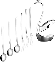 HEMOTON Conjunto decorativo com base de cisne com 3 colheres e 3 garfos de colher de sobremesa de café conjunto criativo talheres de açúcar para sobremesa de frutas e sobremesa mexendo sorvete de açúcar (prata)