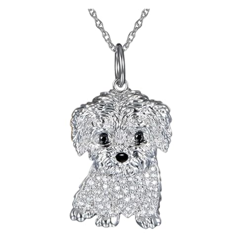 Cute Crystal Maltese Dog Pendant Necklace for Women Cartoon Anima...