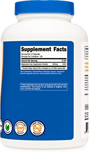 Nutricost Magnesium Citrate 420Mg, 120 Servings (210Mg Per Capsule, 240 Vegetarian Capsules) - Gluten Free, Non-Gmo, Vegetarian Friendly #TOP3