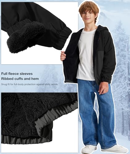 Image of ZITY Boys Fleece Jacket Sherpa Lined Hoodie Zip Up Sweatshirts Windproof Outerwear Warm Autumn Winter Coat 6-15 Years