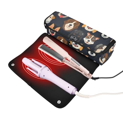 Organizador de herramientas para peinado con diseño de perro negro, portátil con tapete resistente al calor para plancha de pelo, rizador y otras herramientas de peinado miniatura 2