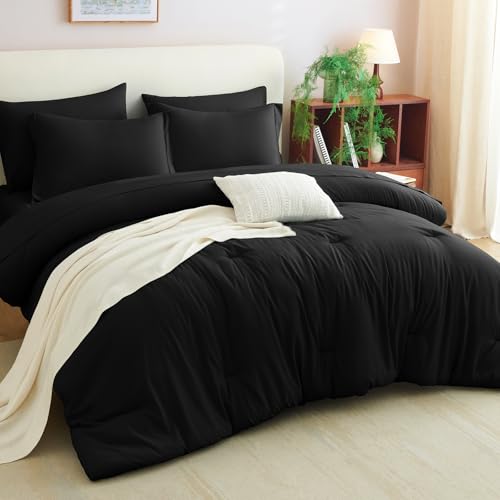 CozyLux Twin Comforter Set Black, 5 Pieces Bed in a Bag Twin Comforter Set with Sheets, All Season 5PC Bed Sets with Down Alternative Comforter, Fitted Sheet, Flat Sheet, Pillow Sham and Pillowcase