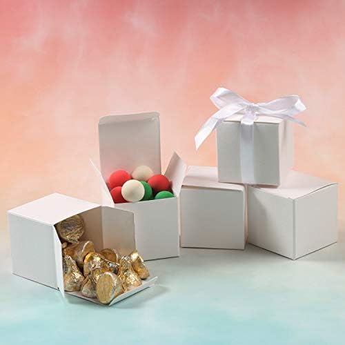 COTOPHER 100pcs Wedding Favor Boxes, Paper Gift Boxes 3x3x3 Inches Small Gift Boxes with Ribbons Small Boxes for Gifts, Crafting, Cupcake, Candy, Bridesmaid Proposal Boxes,Easy Assemble Boxes (White) - 1