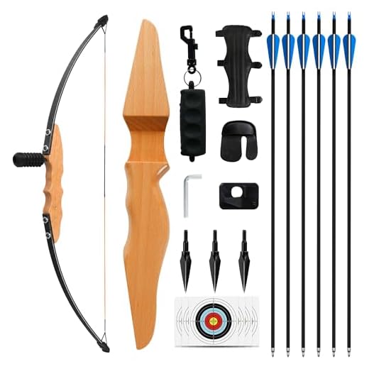 SERfawnCH Pfeil und Bogen 30lbs Set für Erwachsene und Anfänger - Recurve Jagdbogen mit Carbon Pfeilen, Bogenschießen Ausrüstung (Holzbogen, Einsteiger)