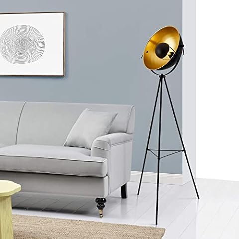 lux.pro Stehleuchte 'Angers' 158cm Stehlampe Tripod Standleuchte Studio-Scheinwerfer Stativ 1xE27 60W Metall Messing-Schwarz Cover