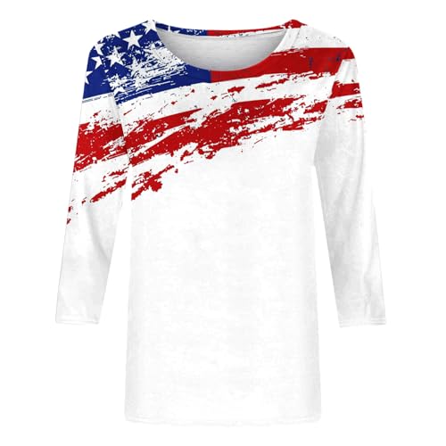 Image of Fourth of July Shirts for Women 3 /4 Sleeve Summer Tops American Flag Print T Shirt Patriotic 4th of July Shirts 2025