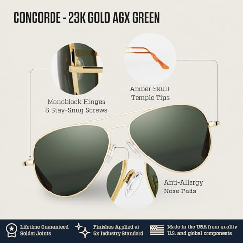 Image of Randolph Eyewear Concorde Aviator Sunglasses for Men and Women - Non-Polarized & Polarized Aviator Sunglasses Made to Last
