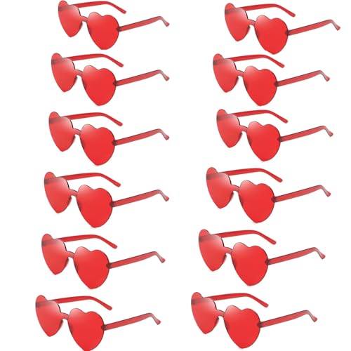 12 Pcs Heart Shaped Sunglasses for Women, Rimless Heart Sunglasses for Wedding Bachelorette Party