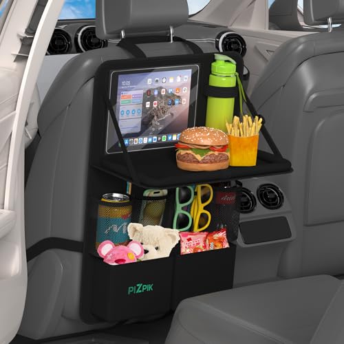 Plzpik Auto Organizer,2 Große Rückenlehnenschutz,Autositz Organizer Kinder mit Klapptisch, 12 Taschen,wasserdichter Rücksitzschutz für Kinder, Auto Reisezubehör Organizer (Schwarz, 1 Stück)