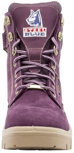 Image of STEEL BLUE 100% COMFORT Women's Southern Cross Zip 6-Inch Steel Toe Work Boot with PR Midsole, Side Zip, TPU Outsole, Trisole Cushioning, ASTM F2413 - Purple, Size 8 W | Industrial side zip lace up boot featuring a PR Midsole for underfoot protection and a TPU outsole