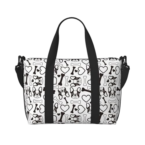 Carry On Duffle Bags Overnight Weekender Bags for Women, Cute French Bulldog Black White Personal Item Travel Bag, Travel Essentials Sport Gym Bag for Men Women