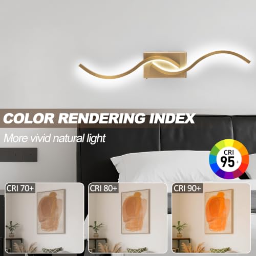 Image of Modern Wall Sconce Set of 2, 31.5 Inch 5CCT Dimmable LED Vanity Light Fixture, Gold Wall Lamp 2500K-5300K Hardwired, Indoor Bathroom Light Over Mirror for Bedroom Living Room Hallway