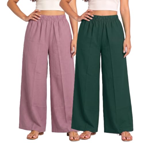 Image of Plaazo Women's Cotton Palazzo | Wide Leg Palazzo for Women | Soft Breathable High Waist Bottom Wear | Comfortable Casual, Office, Travel for Women