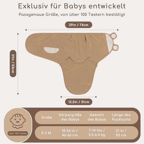 Yukkidds Pucksack Baby 0-3 Monate 100% Baumwolle Pucktuch Baby Swaddle Weiches Atmungsaktives Puck Schlafsack für Neugeborene Junge Mädchen 3er Pack Brauner Ballon