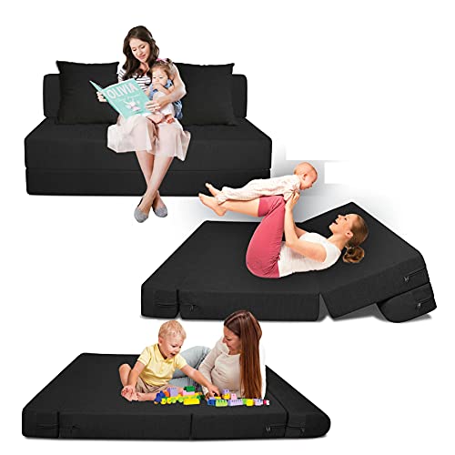 Aart Store 4×6 Feet High-Density Foam Two-Seater Sofa Cum Bed Furniture with Two Cushion (Black) Aart Store 4×6 Feet High-Density Foam Two-Seater Sofa Cum Bed Furniture with Two Cushion (Black)
