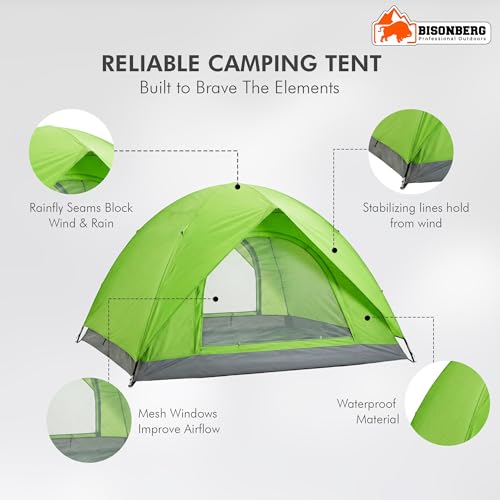 Image of Bisonberg Dome Camping Tent, 2-3 Person, Waterproof, Green