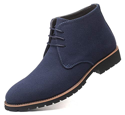 Santimon Mens Suede Boots Casual Oxfords Ankle Desert Combat Boots Lace-up Dress Shoes Blue 10.5 US