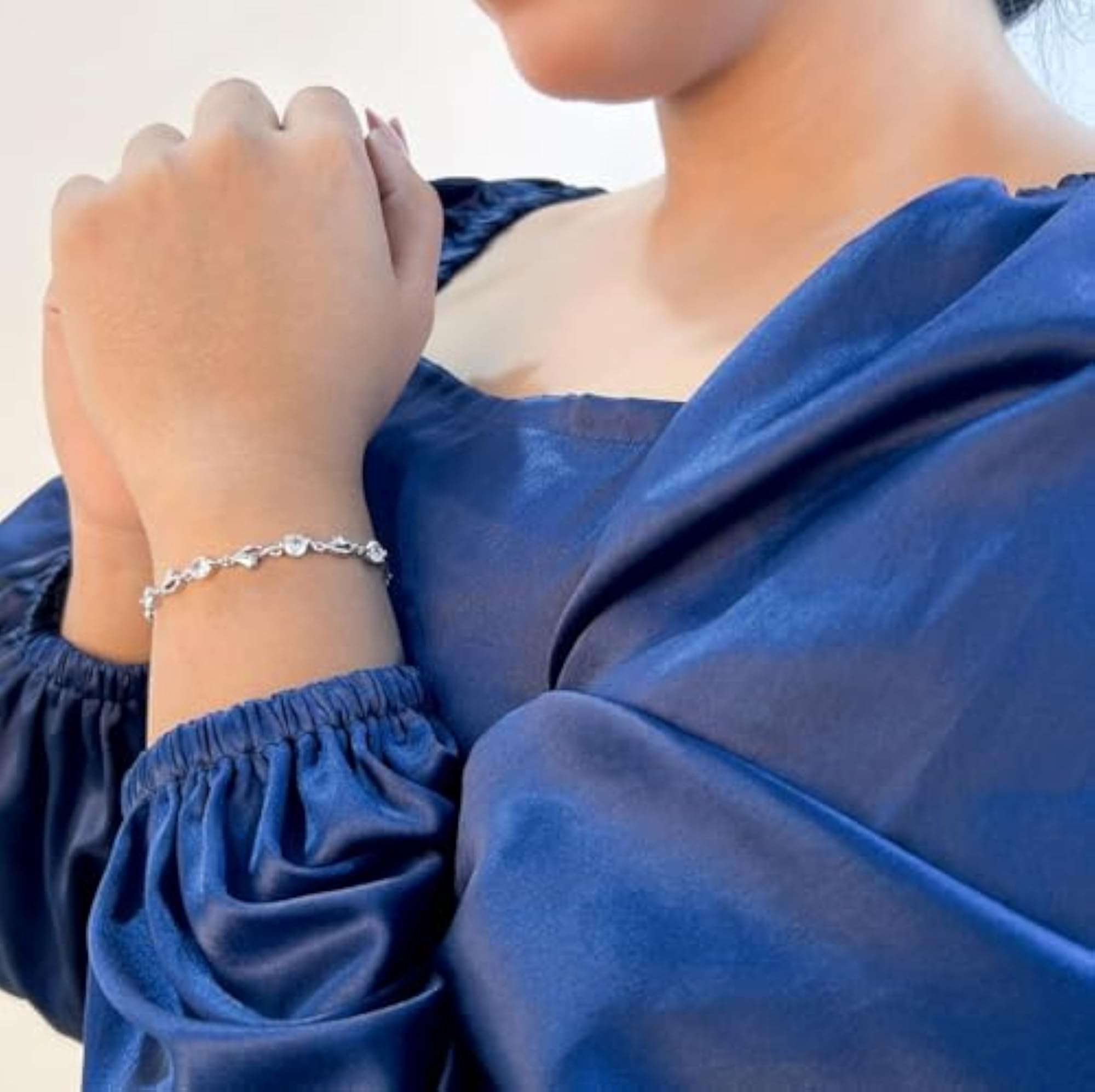 Silver Plated Heart Charm Bracelet with Cubic Zirconia
