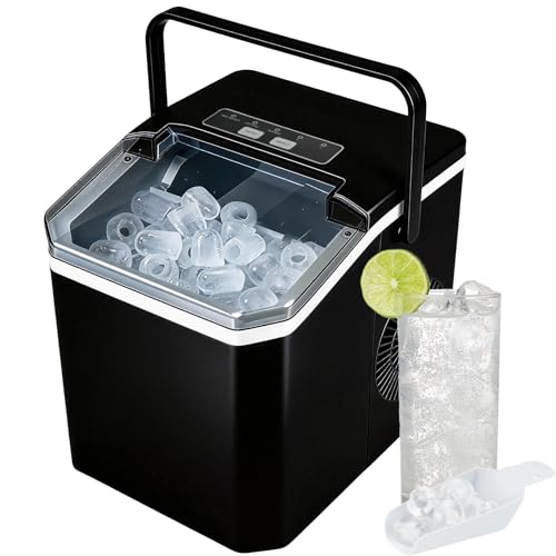 Portable Ice Maker Machine for Countertop - 2 Bullet Ice Sizes, 14KG Daily Output, Self-Cleaning Function (Black)