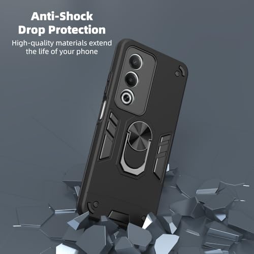 Image of NDCOM for Oppo K12x 5G Backcover | Protective Oppo K12x 5G Cover | Premium Shockproof Ring Holder Case Black