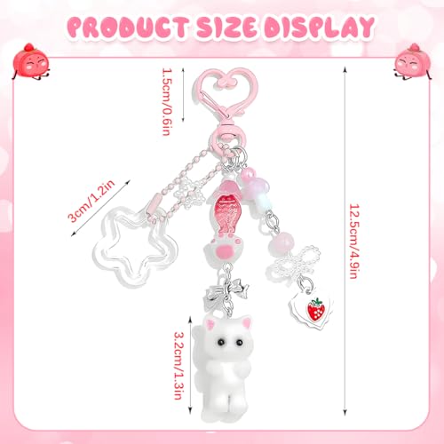 Image of PATPAT Kawaii Kitten Bag Charms for Handbags with Heart-shape Clasp for Girls,Sweetly Stylish Keychains Girls Cute Key Ring Star Pendant Key Chains Charms Car Bag Charm Gift