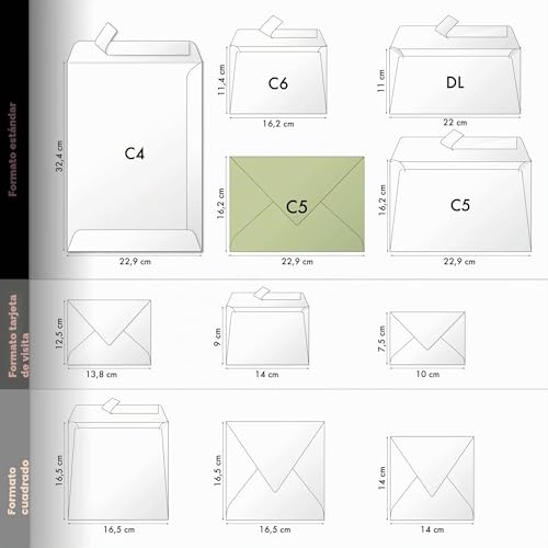 Miniatura 3 de Clairefontaine 5072c Paquete De 20 Sobres Borrados Tamaño C5 16,2 X 22,9 Cm 120 G M Color Verde Salvia Invitación Para Eventos Y Correspondencia Gama Polen Papel Premium Liso