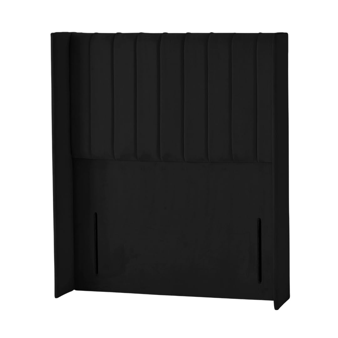 Portland Ottoman Winged Handmade Headboard Divan Bed Bedroom Furniture (BLACK, Double 4 FEET 6 INCHES, Height 50 INCHES)
