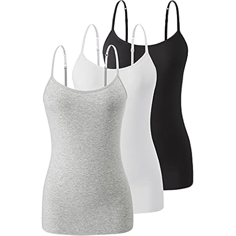 Air Curvey 3 Piece Womens Camisole with Shelf Bra Cotton Undershirts Camis Adjustable Spaghetti Strap Tank Tops Black Whte Grey M Cover