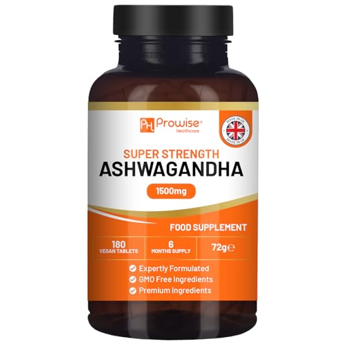 Ashwagandha 1500 mg 180 vegane Tabletten | 6-Monats-Vorrat | Reiner Wurzelextrakt | Ashwagandha-Nahrungsergänzung | Hergestellt in Großbritannien von Prowise Healthcare