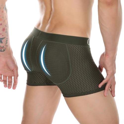 Mesh Mens Padded Underwear Butt Enhancer High Waisted Shapewear Butt Lifter Boxers with Detachable Pads2